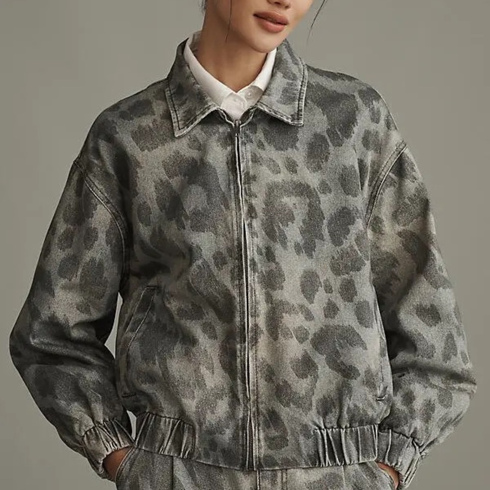 Anthropologie Pilcro Rylie Bomber Jacket Grey Leopard L
